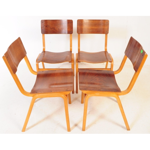 551 - British Modern Design - A set of four bentwood / plywood mid century stacking school chairs. Single ... 