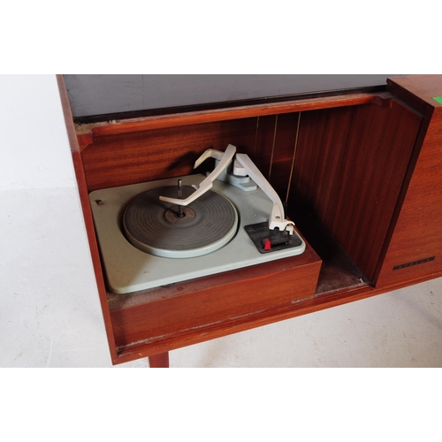 578 - A retro mid 20th century teak radiogram / stereogram. Rectangular form with smoked plastic top, radi... 