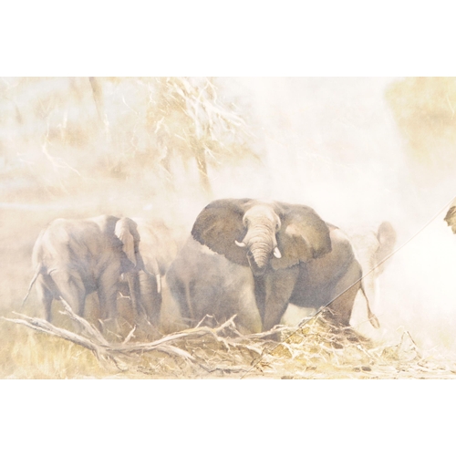 587 - David Shepherd - A large mid century 1962 print titled 'Elephants at Amboseli' by David Shepherd. Fr... 