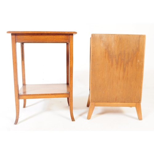 605 - An early to mid century oak wood side table together with an art deco walnut veneer bedside cabinet.... 