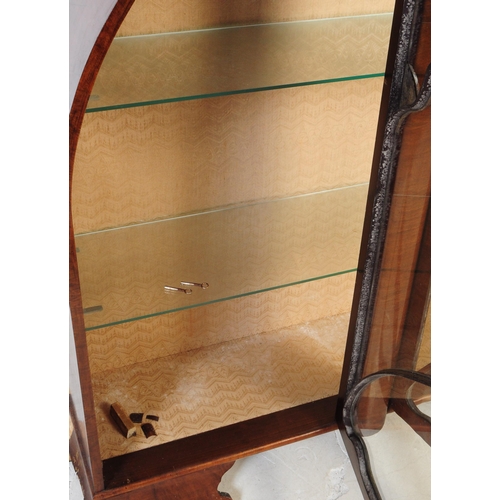 639 - A vintage 1930s Art Deco walnut veneered dome china display cabinet. Twin full length glazed doors w... 