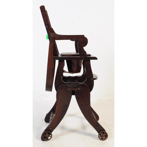 640 - A 19th century Victorian metamorphic wooden children's high chair. The chair having spindle backrest... 