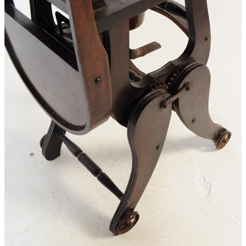 640 - A 19th century Victorian metamorphic wooden children's high chair. The chair having spindle backrest... 