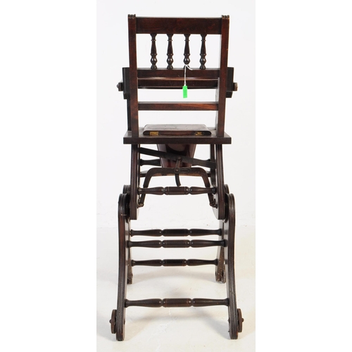 640 - A 19th century Victorian metamorphic wooden children's high chair. The chair having spindle backrest... 