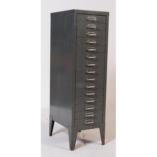 643 - Bisley - A mid 20th century grey filling cabinet. Of rectangular form with shallow multi drawers, me... 