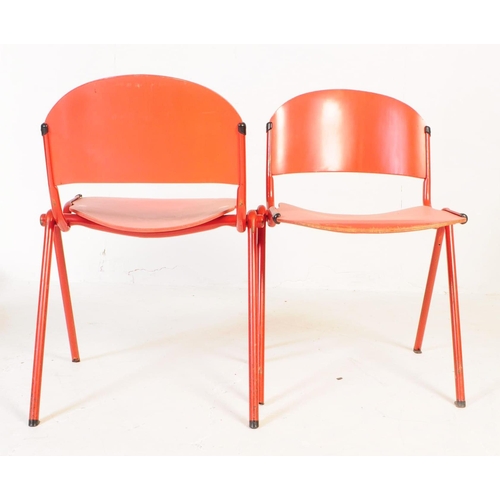 644 - Set of eight mid 20th century Dutch Scandinavian red colourway dining chairs. With curved painted be... 