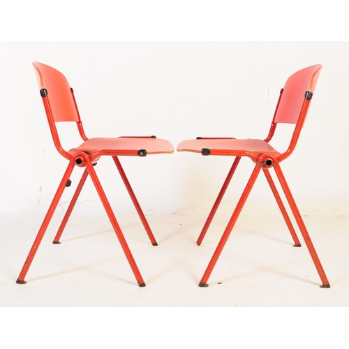 644 - Set of eight mid 20th century Dutch Scandinavian red colourway dining chairs. With curved painted be... 