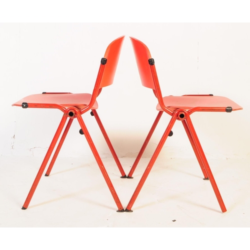 644 - Set of eight mid 20th century Dutch Scandinavian red colourway dining chairs. With curved painted be... 