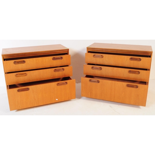 677 - William Lawrence - Two mid century teak beside chest of drawers. Rectangular form with bank of three... 