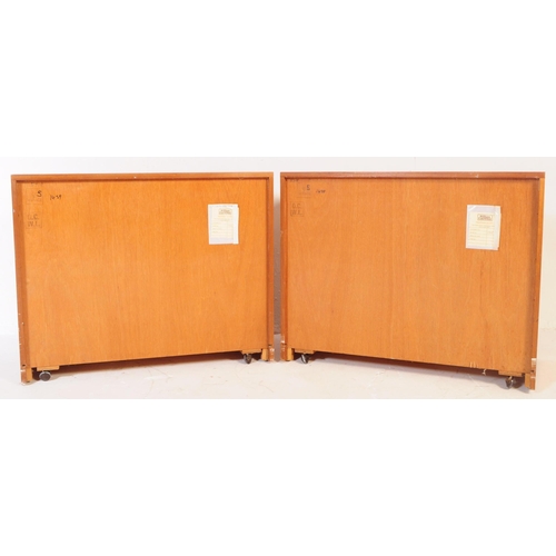 677 - William Lawrence - Two mid century teak beside chest of drawers. Rectangular form with bank of three... 