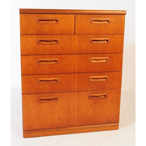 680 - British Modern Design - A contemporary teak veneer chest of drawers. Rectangular form with two short... 