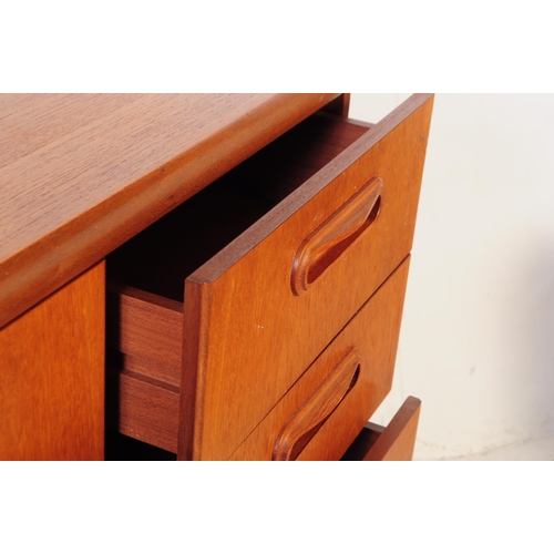 680 - British Modern Design - A contemporary teak veneer chest of drawers. Rectangular form with two short... 