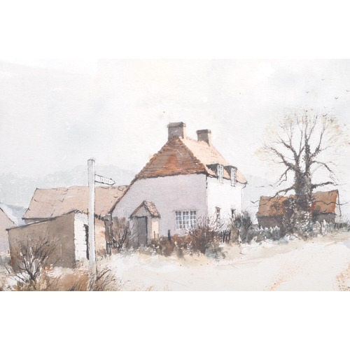 716 - Geoff Bartlett (British 20th century), dwelling on country lane landscape watercolour scene. Signed ... 