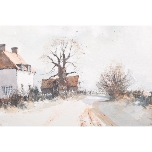 716 - Geoff Bartlett (British 20th century), dwelling on country lane landscape watercolour scene. Signed ... 