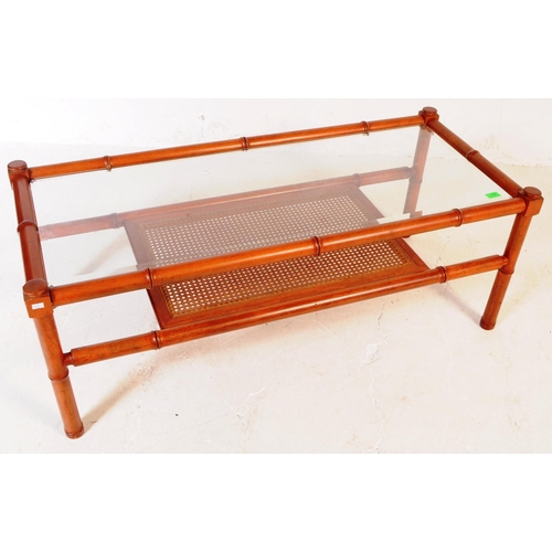 734 - G-Plan - A mid 20th century G Plan teak wood and rattan bamboo effect coffee table. The coffee table... 