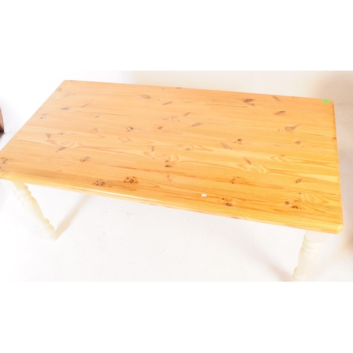 751 - A contemporary pine painted dining table together with a set of bamboo non associated dining chairs.... 