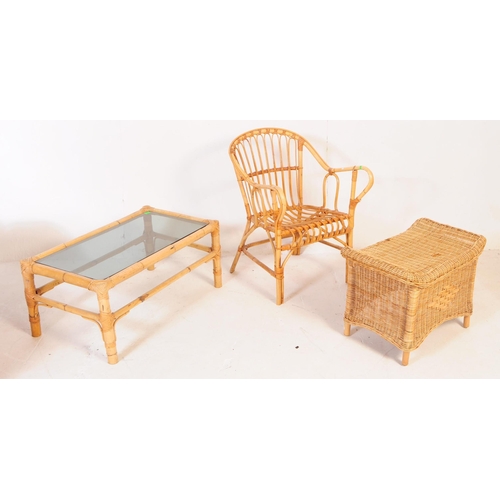 755 - A mid century Italian manner bamboo armchair in the manner of Franco Albini together with a similar ... 