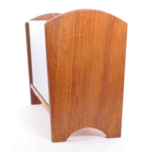 765 - A retro 1970s century teak wood & smoked glass magazine rack. Rectangular form with smoked glass ins... 