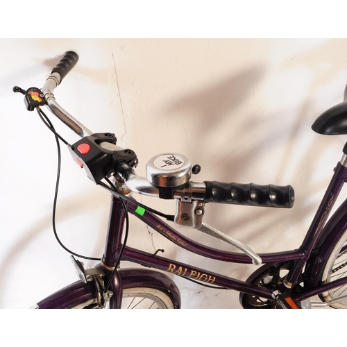 788 - Raleigh - A vintage 20th century ladies Raleigh step through hybrid push bike / bicycle. Of purple c... 