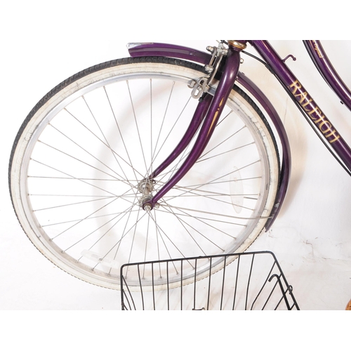 788 - Raleigh - A vintage 20th century ladies Raleigh step through hybrid push bike / bicycle. Of purple c... 