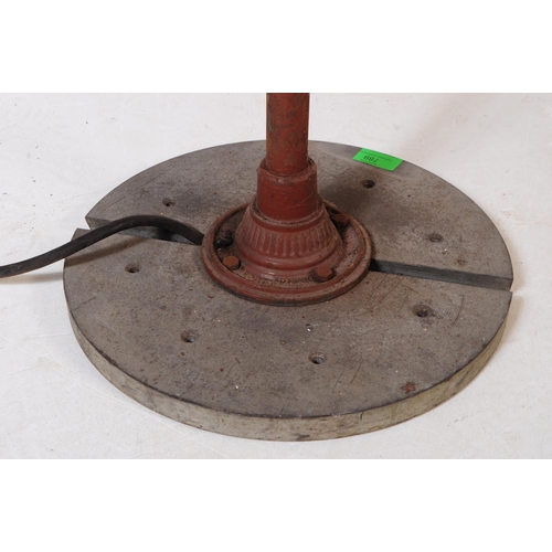 789 - A vintage mid 20th century industrial factory work lamp light. Having a green enamelled conical shad... 