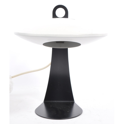 750 - A retro 1980's aluminium 'mushroom' table desk lamp. Having an off white aluminium shade, with eboni... 