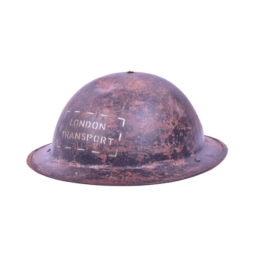 114 - A WWII Second World War British Home Front London Transport Brodie helmet with white painted letteri... 