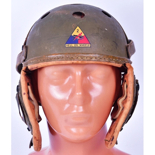 120 - A WWII Second World War US United States M38 Rawlings tank crew helmet with insignia for the 2nd Arm... 