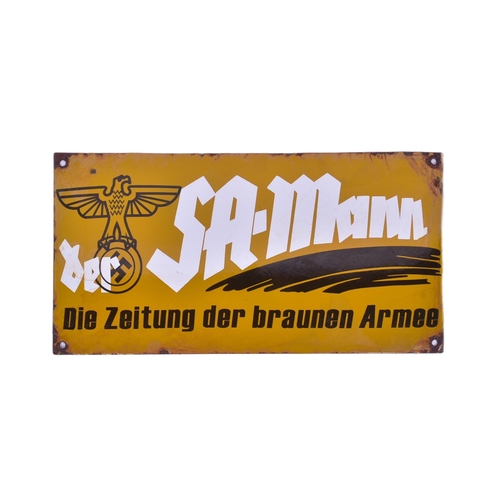 127 - A WWII Second World War Third Reich Nazi German interest SA / Brownshirts enamel sign. Measures appr... 