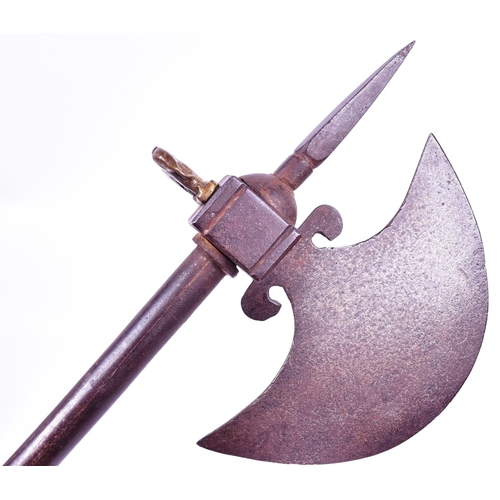 135 - A 19th Century Indian Mughal Empire Tabar / Axe with concealed blade. Square section spike, crescent... 