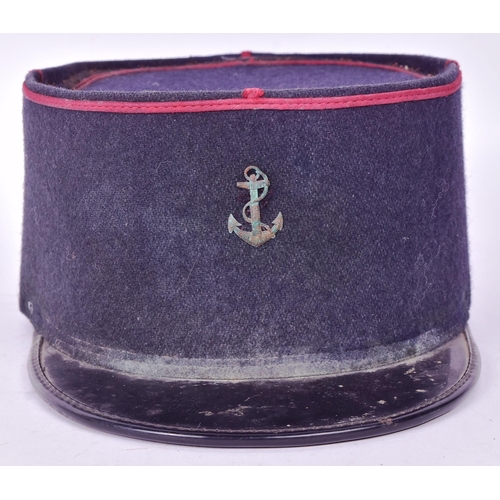 141 - A vintage French Marine / Troupes De Marines Officers Kep hat. Navy felt construction with red pipin... 