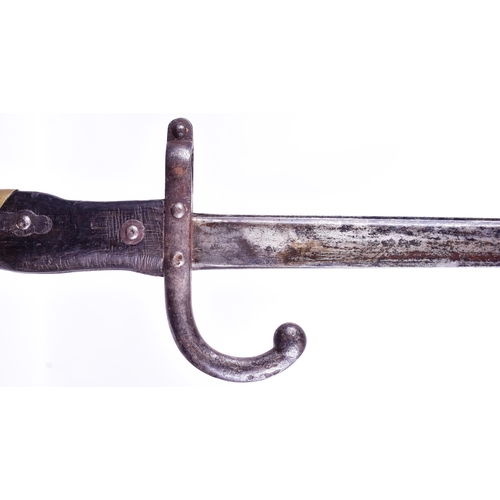 159 - An original 19th Century French 1881 pattern Gras rifle bayonet. The hilt with brass pommel and wood... 