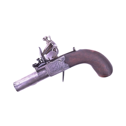 16 - A 19th Century John Jones & Son flintlock pistol. Turn-off barrel, foliate engraved lock plate, work... 