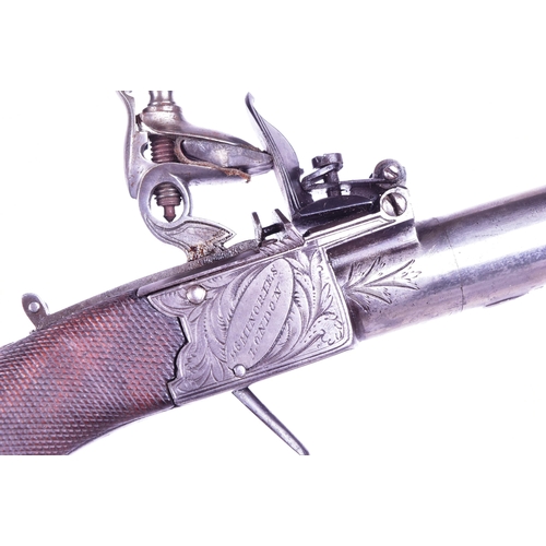 16 - A 19th Century John Jones & Son flintlock pistol. Turn-off barrel, foliate engraved lock plate, work... 