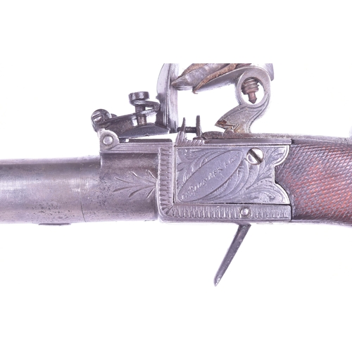 16 - A 19th Century John Jones & Son flintlock pistol. Turn-off barrel, foliate engraved lock plate, work... 