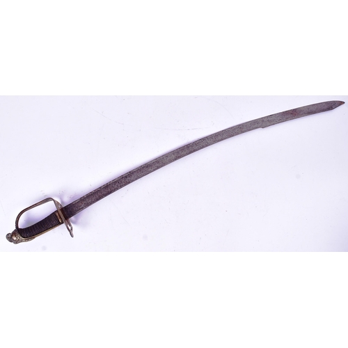 185 - A 19th Century European sabre with a neoclassical brass helmet pommel, leather grip with wire bandin... 