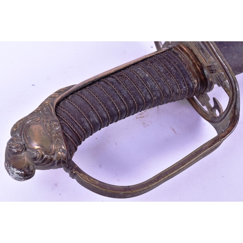 185 - A 19th Century European sabre with a neoclassical brass helmet pommel, leather grip with wire bandin... 