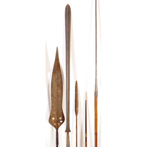 196 - A collection of x11 early African tribal / hunting spears. Forged iron tips, wooden shafts, some dou... 