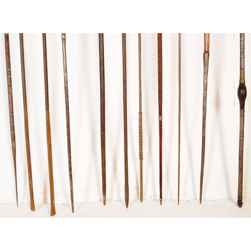 196 - A collection of x11 early African tribal / hunting spears. Forged iron tips, wooden shafts, some dou... 