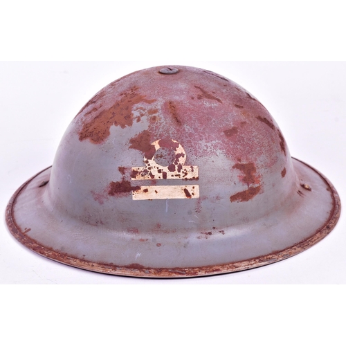 198 - A WWII Second World War British Navy Officers MKII helmet. Painted grey / blue with white ranking de... 