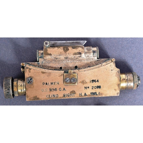 201 - Two WWII Second World War British Army ' Palmer Clino Sight Mk I ' clinometer instruments. Both stam... 