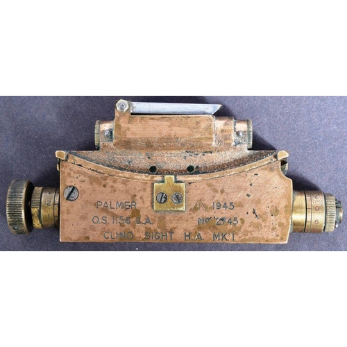 201 - Two WWII Second World War British Army ' Palmer Clino Sight Mk I ' clinometer instruments. Both stam... 