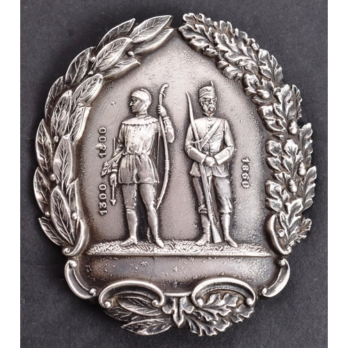 202 - An early 20th Century (1908) hallmarked silver Rifle Volunteers annual Bisley 1st prize shield badge... 