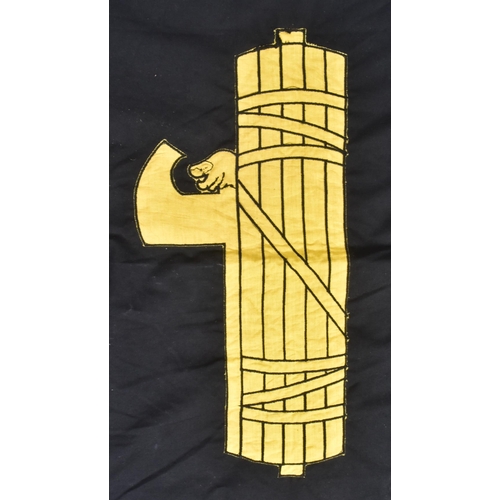 206 - An WWII Second World Italian Fascist flag. Black with the fasces in bright yellow and bold black sti... 