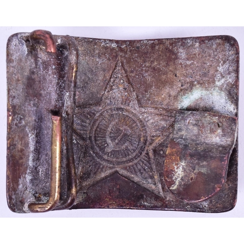 212 - Two belt buckles comprising a Boar War period 4th Volunteer Company and a WWII Russian example with ... 