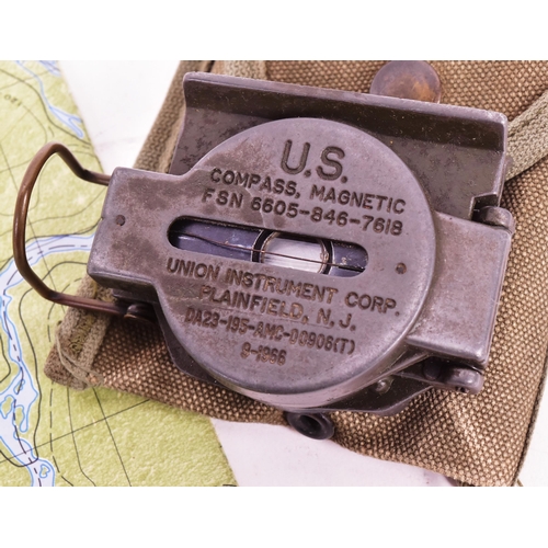 223 - A Vietnam War era US United States Military compass with canvas pouch and a large 1965 dated 1:25,00... 