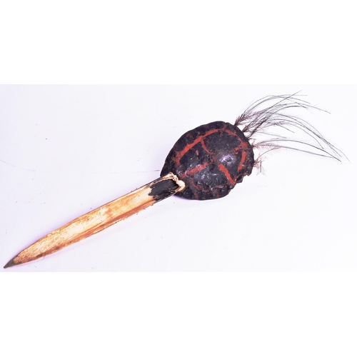 257 - A South Western Pacific / Melanesia Cassowary bird payback dagger. The head of clay construction dec... 