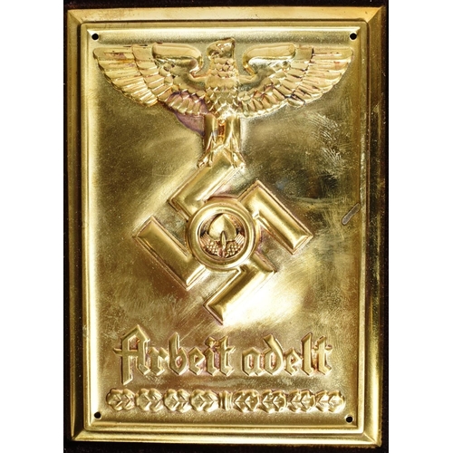 262 - A WWII Second World War Third Reich Nazi German RAD Reich Labour Service presentation wall plaque. N... 