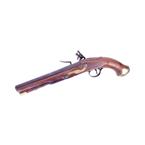 27 - An 18th Century Durs Egg of London made flintlock pistol. Brass mounted walnut stock with an oval lo... 