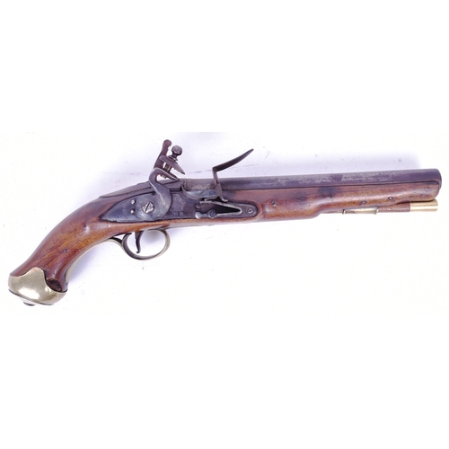 27 - An 18th Century Durs Egg of London made flintlock pistol. Brass mounted walnut stock with an oval lo... 